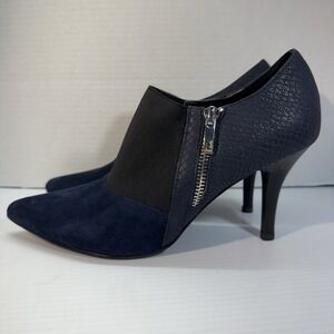 Tahari Beca Heels Leather Pump Navy Black Zipper Stilleto Women's Size 8 M EUC